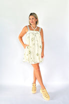 entro green & ivory print mini dress
