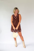 tcec chocolate brown mini dress with pink circles