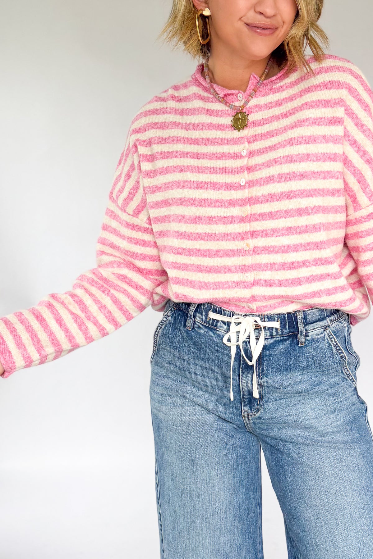 things between pink & white stripe cardigan 