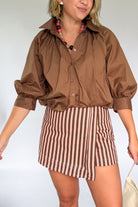 sofie the label pink & brown stripe wrap skort