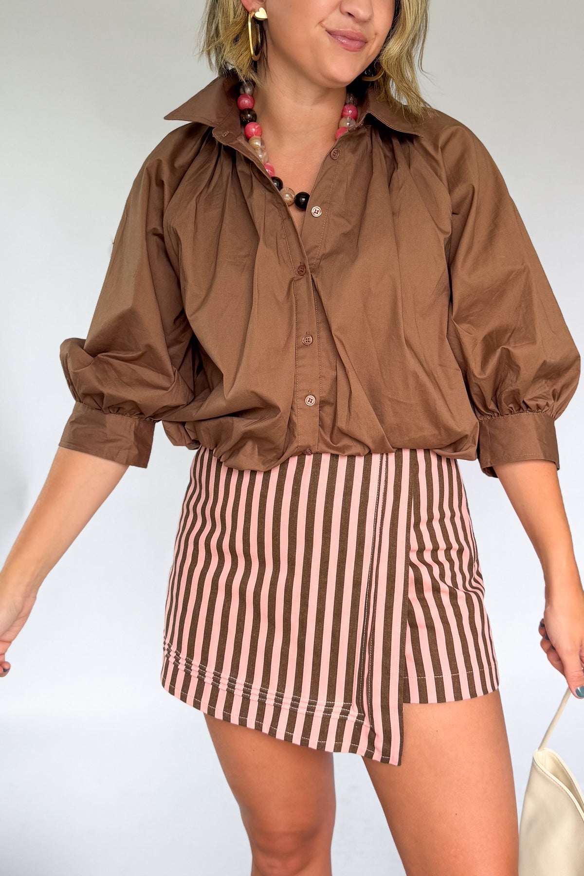 sofie the label pink & brown stripe wrap skort