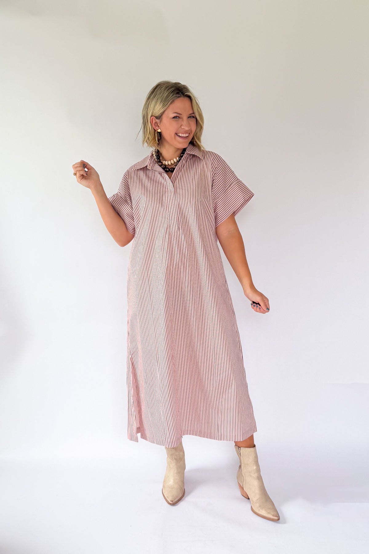 entro pink and brown stripe maxi