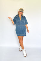 olivaceous denim pocket mini dress