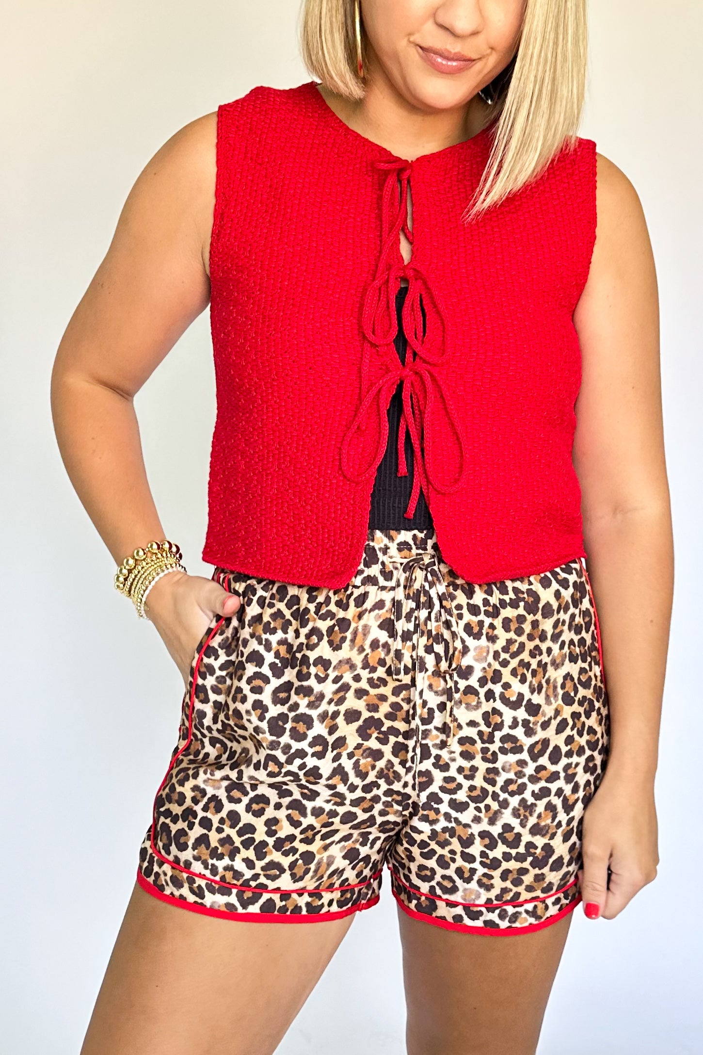 leopard shorts with red trim