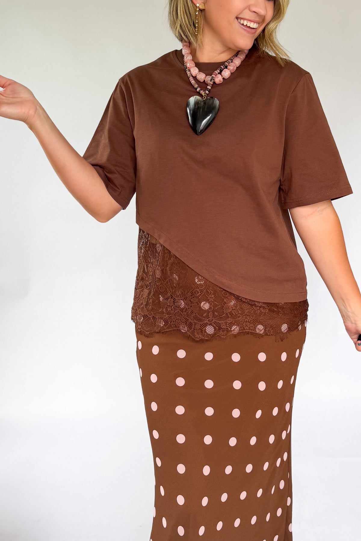 olivaceous brown lace tee
