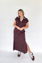 entro brown scuba maxi dress