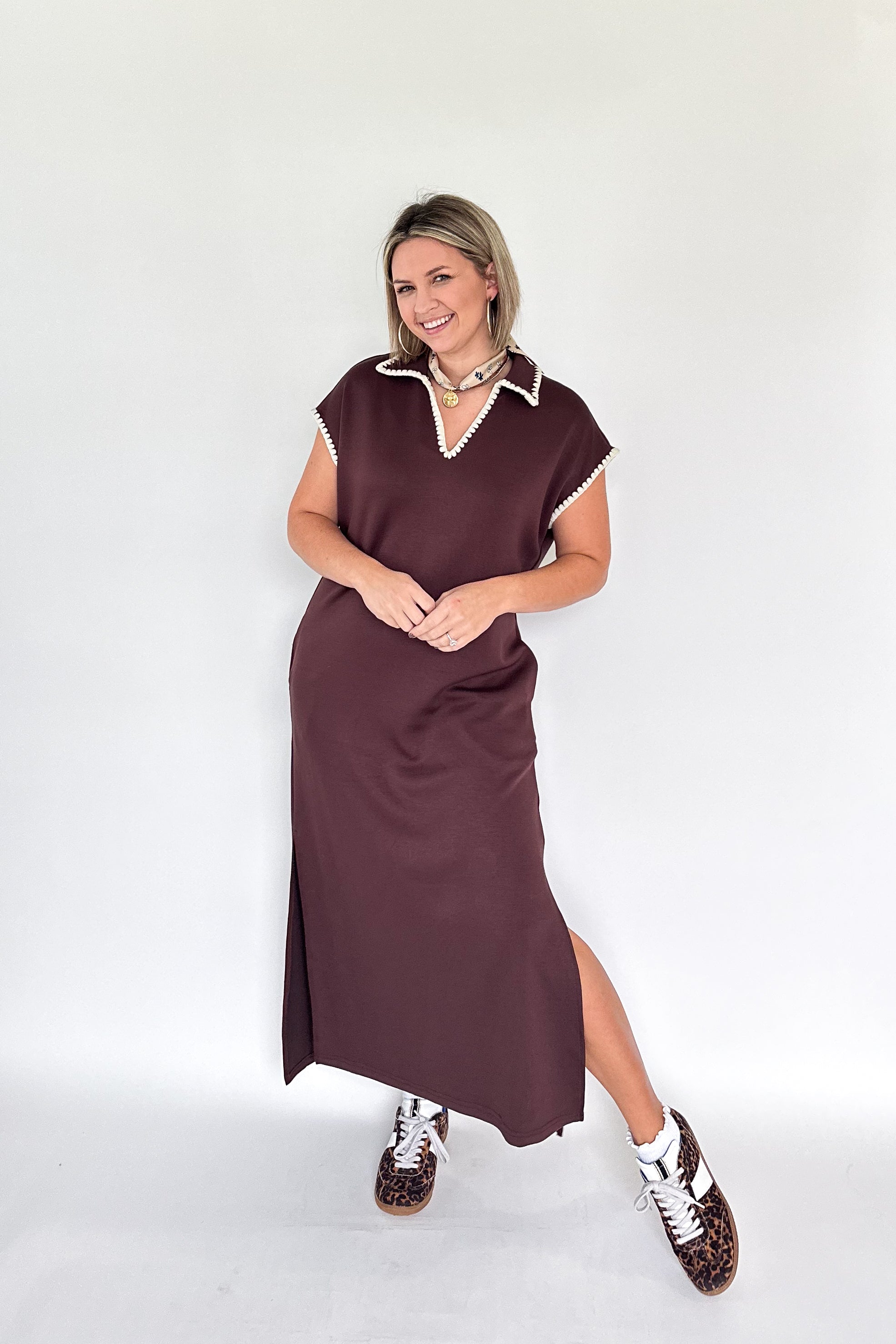 entro brown scuba maxi dress